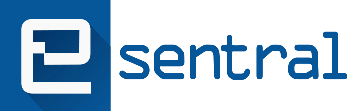 Logo of E-Sentral showing a pixaleted E with a bluebackground and the word sentral